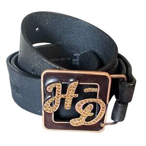 Harley Davidson leather dark brown women belt with bling initials buckle